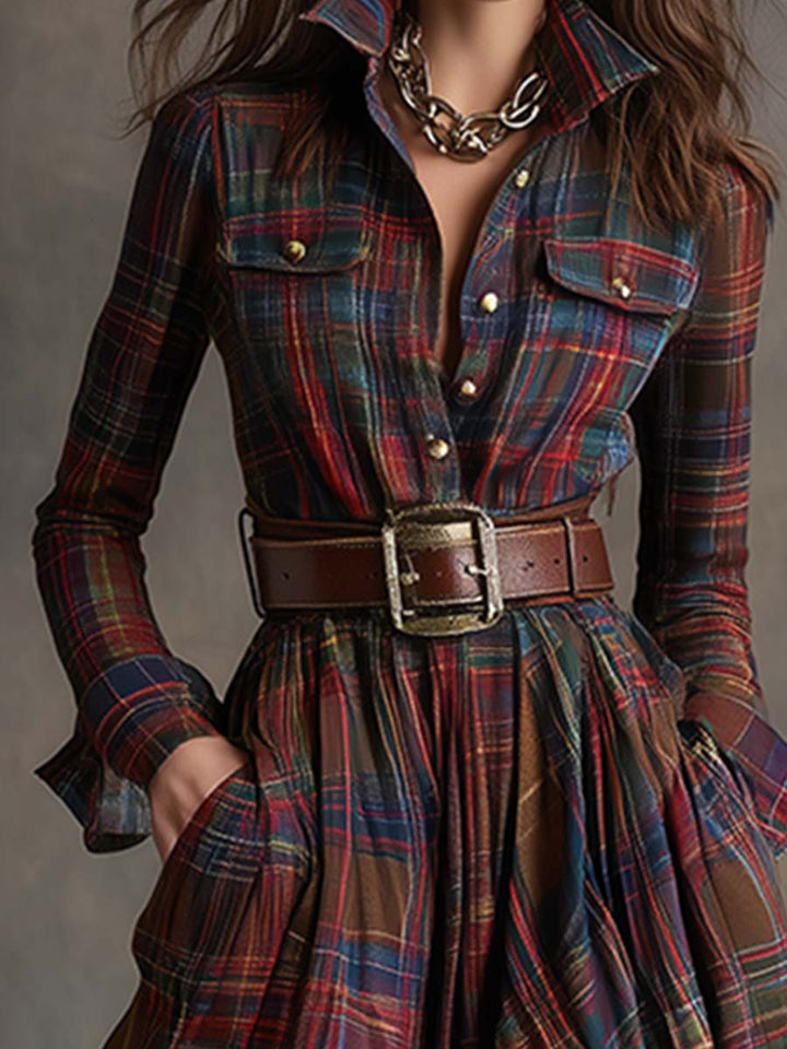 Violet | Plaid Belted Shirt Dress