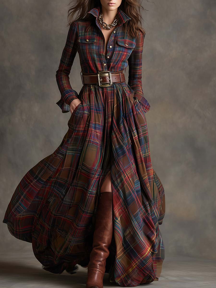Violet | Plaid Belted Shirt Dress